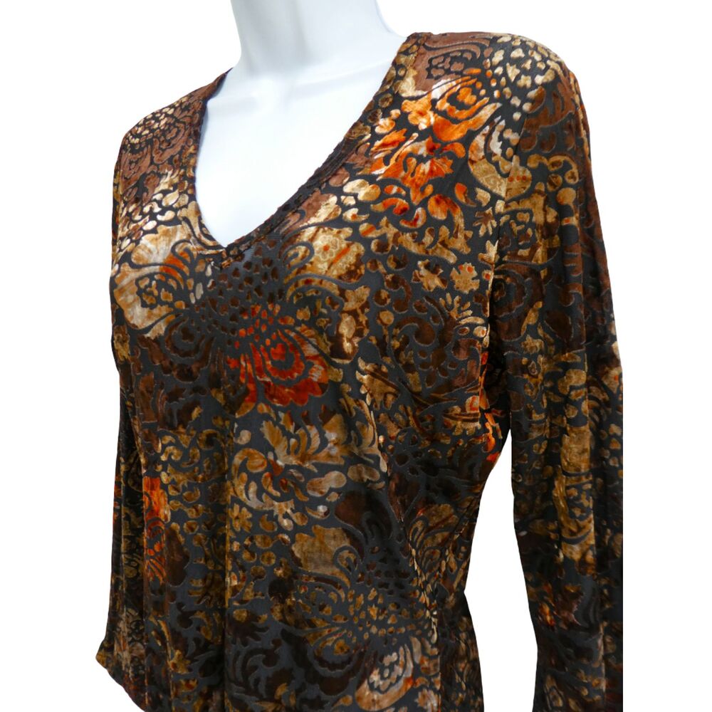 VeLVeT Burnout Vintage Karen Kane Long Sleeve Top Multi-Tonal Floral V Neck